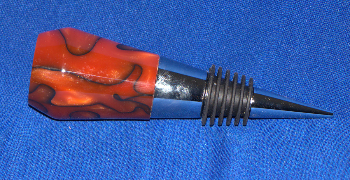 Bottle Stopper, Orange and Black Acrylic